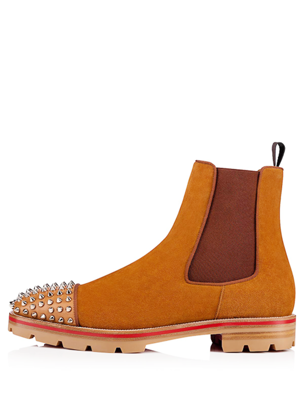 Christian Loubouti.n Spikes Suede Chelsea Boots Tan Premium