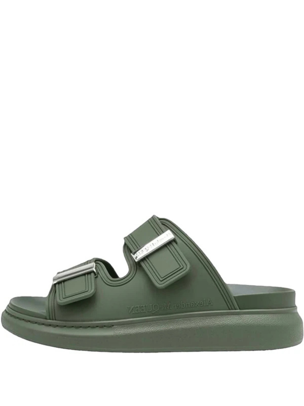 Alexander McQueen Leather Double Buckle SandalsSlide Olive Premium
