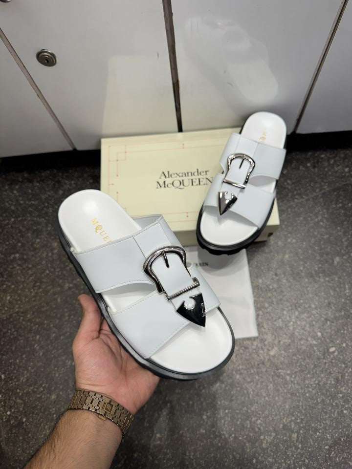 Alexander McQuee.n Platform Buckle SandalsSlide White Premium