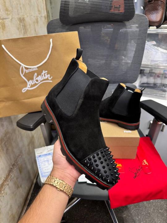 Christian Loubouti.n Spikes Suede Chelsea Boots Black n Premium
