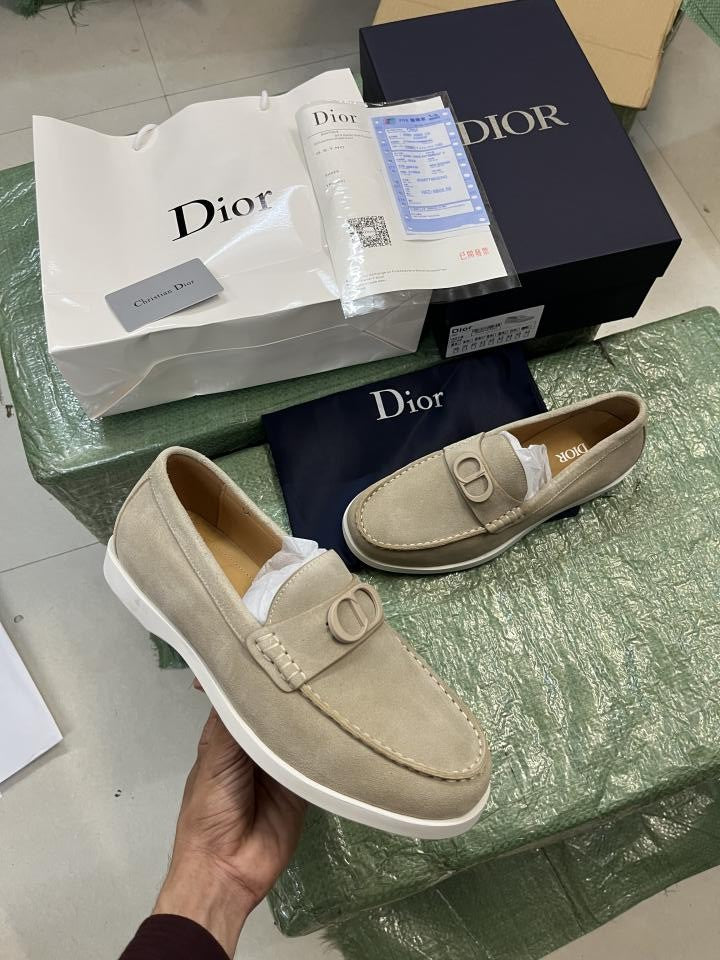 Dio.r Granville Premium Loafers Light Cream Suede Calfskin Surplus Quality With All Accessories 0018