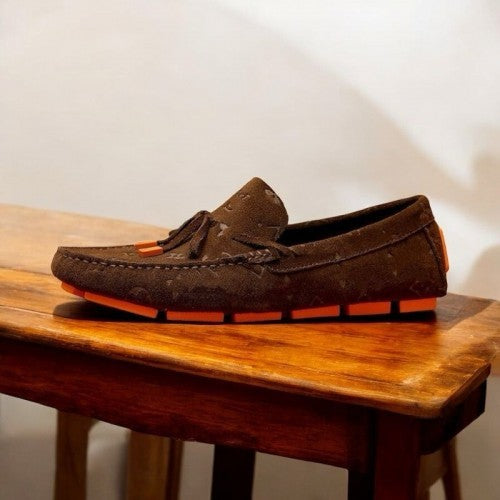 suede embossed luxury loafers brown