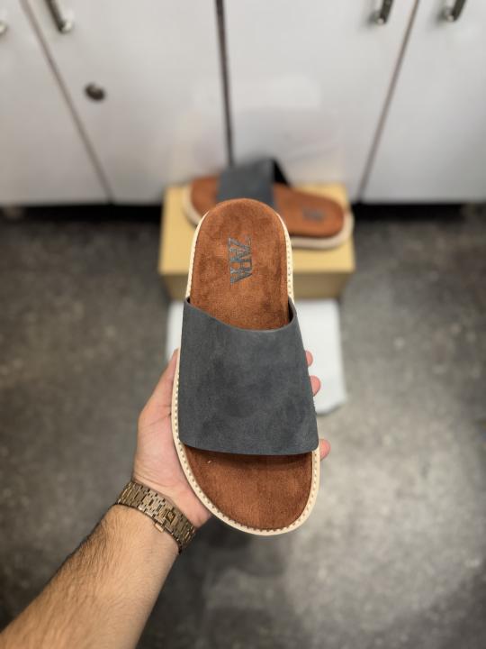 ZAR.A PREMIUM SUEDE SLIDE GREY TAN 025