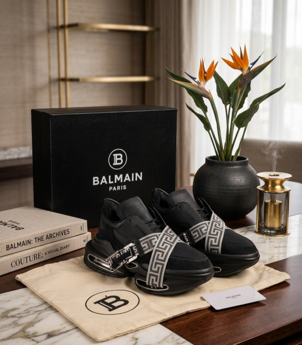 BALMAI.N B BOLD BLACK MONOGRAM STRAP SNEAKERS