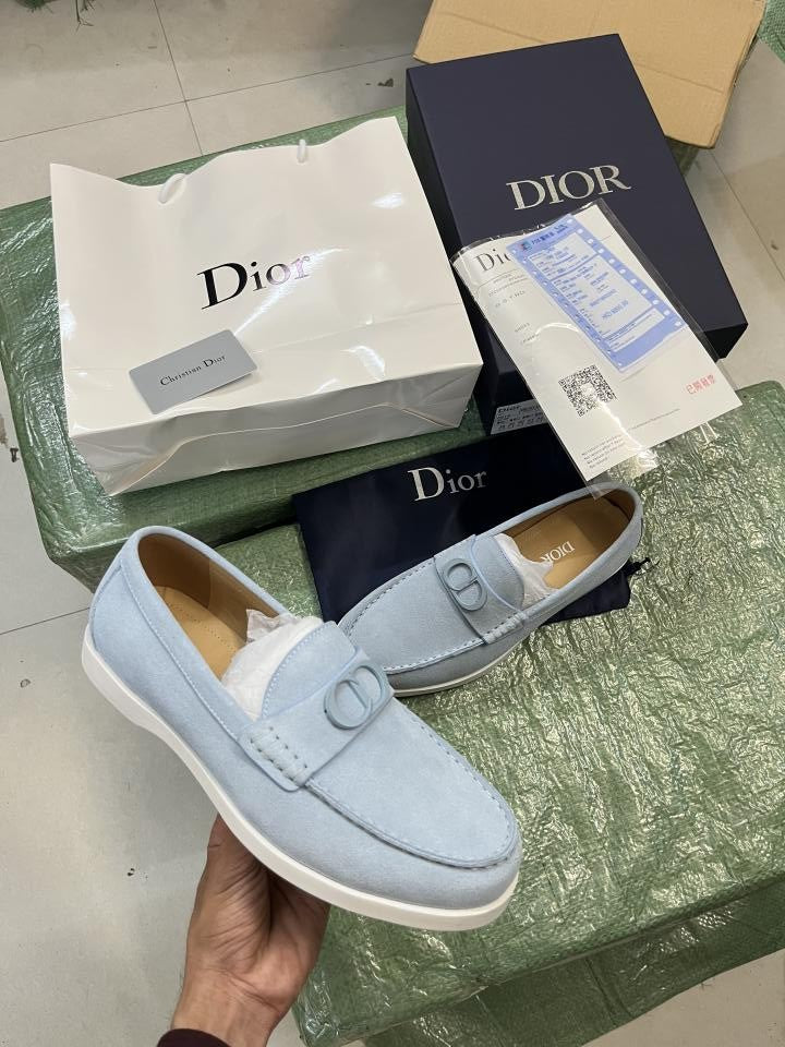 Dio.r Granville Premium Loafers Light Blue Suede Calfskin Surplus Quality With All Accessories 0018