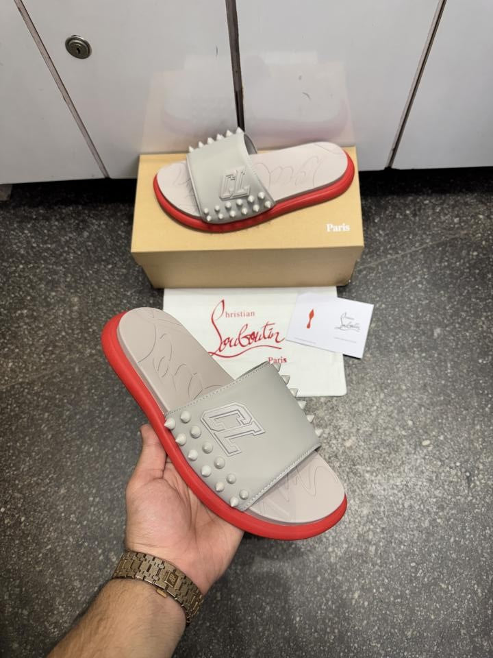 Christian Loubouti.n Take It Easy Rubber Spike slides Grey