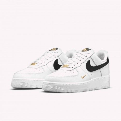 Nikee Air Force 1 Low 07 Essential White Black Gold Mini Swoosh