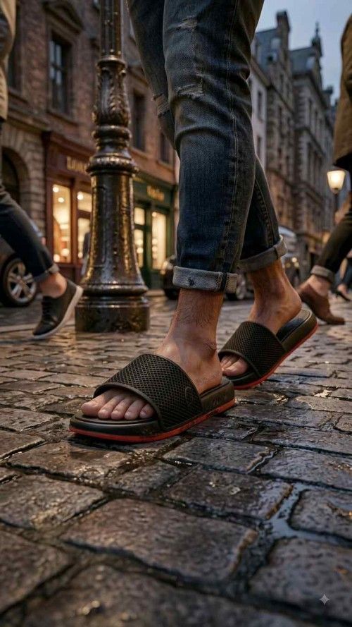 CHRISTIANNN LOUBOUTIN FLIP FLOP BLACK RED