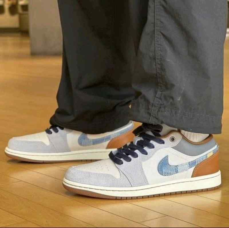 nikkee Jordan 1 Low SE Phantom Repaired Denim Swoosh