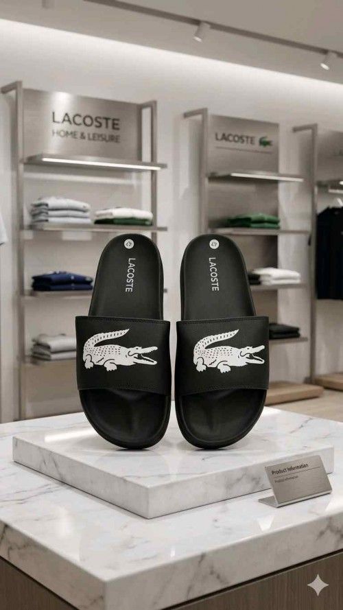 LACOSTTE EMBOSSED BLACK FLIP FLOP