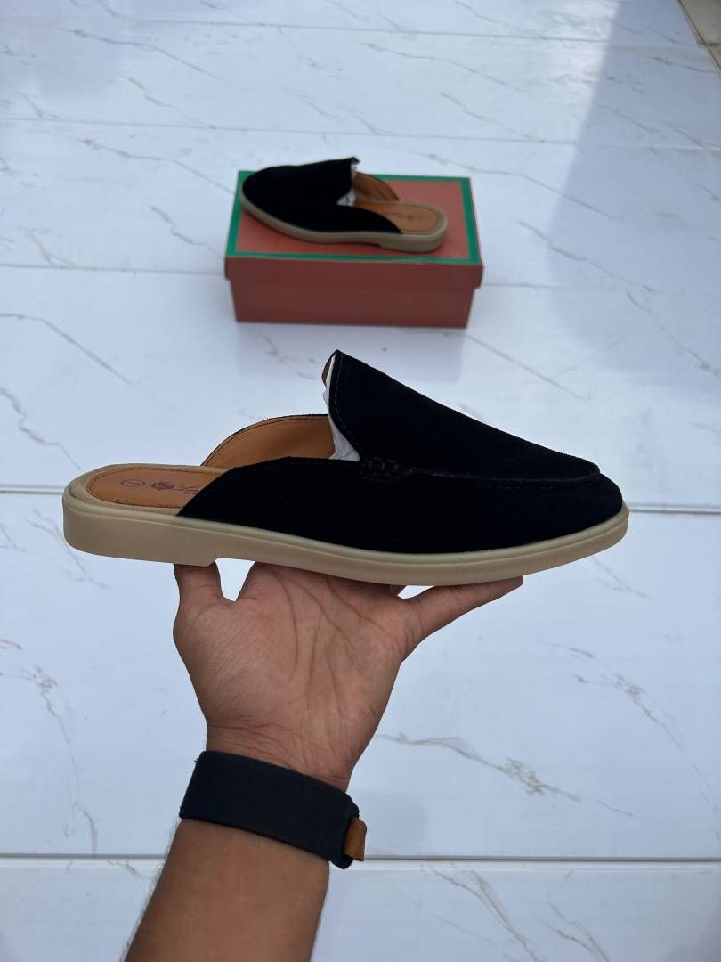 Loro piana suede mules dark brown