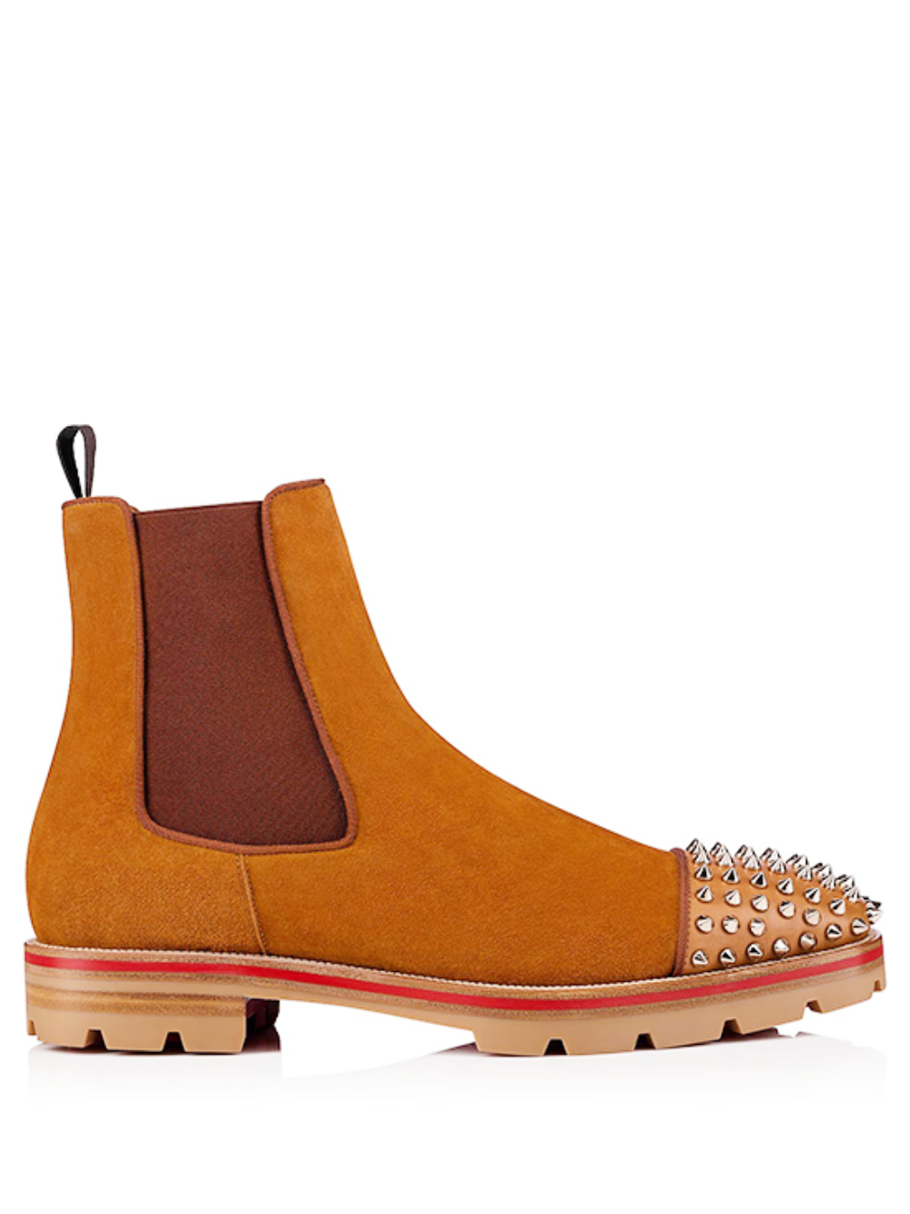 Christian Loubouti.n Spikes Suede Chelsea Boots Tan Premium