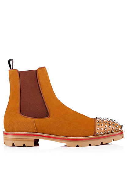 Christian Loubouti.n Spikes Suede Chelsea Boots Tan Premium