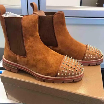 Christian Loubouti.n Spikes Suede Chelsea Boots Tan Premium