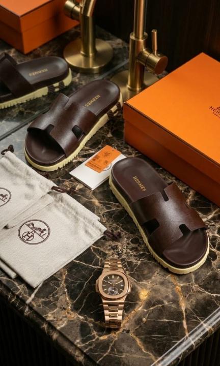 HERME.S IZMIR THICK SOLE ITALIAN SLIDE BROWN 44