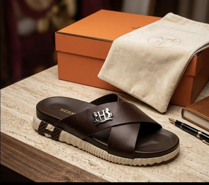 HERMMES INFRA THICK SOLE ITALIAN SLIDE BROWN 11