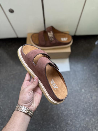 Zaara Logo Strap Suede Brown