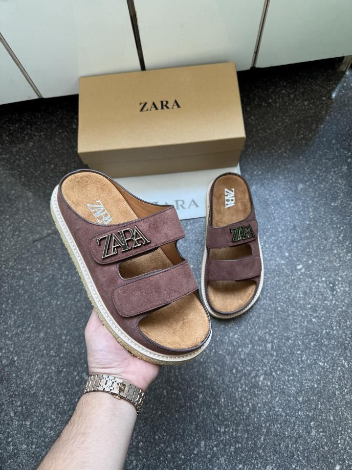 Zaara Logo Strap Suede Brown