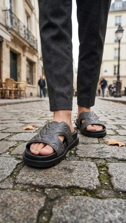 LOUIIS VUITTON MULE BLACK GREY FLIP FLOP