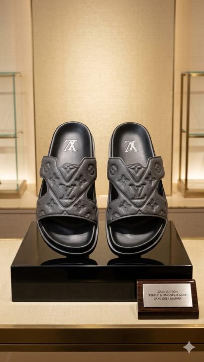LOUIIS VUITTON MULE BLACK GREY FLIP FLOP