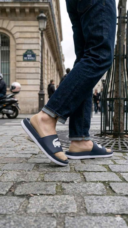 LACOSTTE EMBOSSED BLUE FLIP FLOP