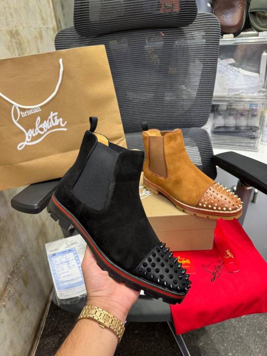 Christian Loubouti.n Spikes Suede Chelsea Boots Black n Premium