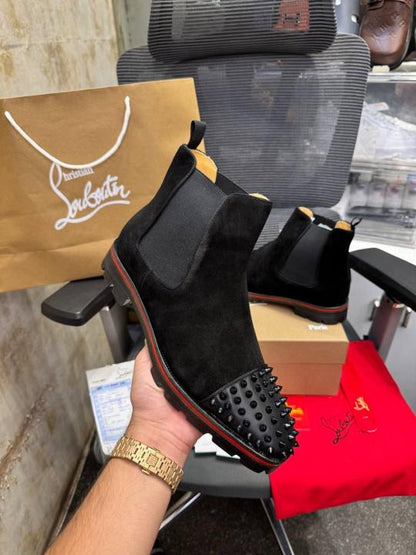 Christian Loubouti.n Spikes Suede Chelsea Boots Black n Premium