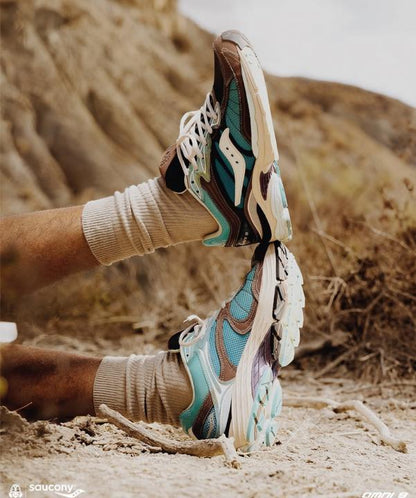 Footpatrol x Saucony ProGrid Omni 9 in the BlueBrown