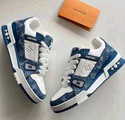 Louiss Vuittonn LV Monogram Trainer Blue White With Accessorie