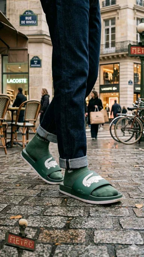 LACOSTTE EMBOSSED GREEN FLIP FLOP