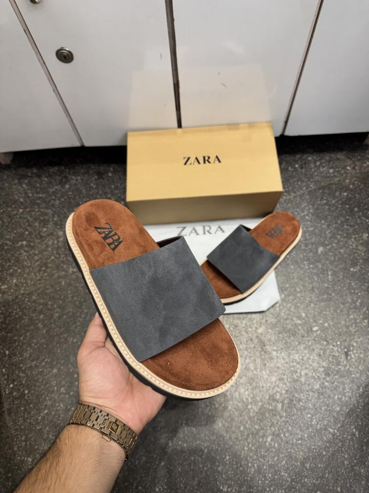 ZAR.A PREMIUM SUEDE SLIDE GREY TAN 025