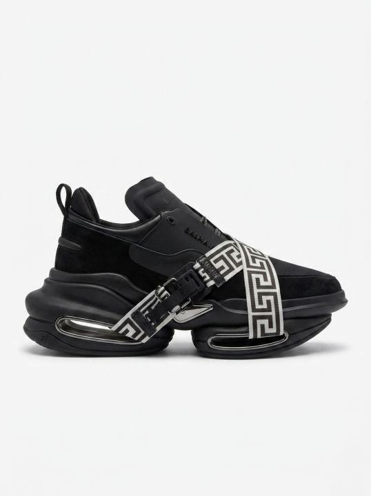 BALMAI.N B BOLD BLACK MONOGRAM STRAP SNEAKERS