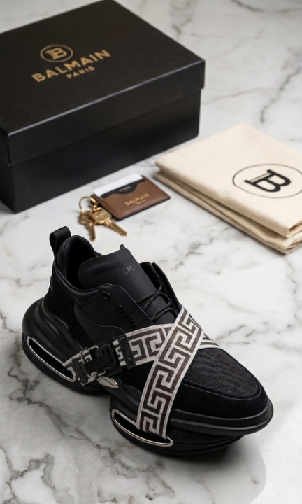 BALMAI.N B BOLD BLACK MONOGRAM STRAP SNEAKERS