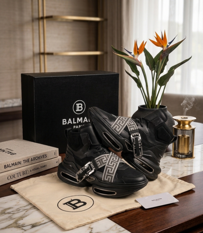 BALMAI.N B BOLD BLACK MONOGRAM STRAP SNEAKERS