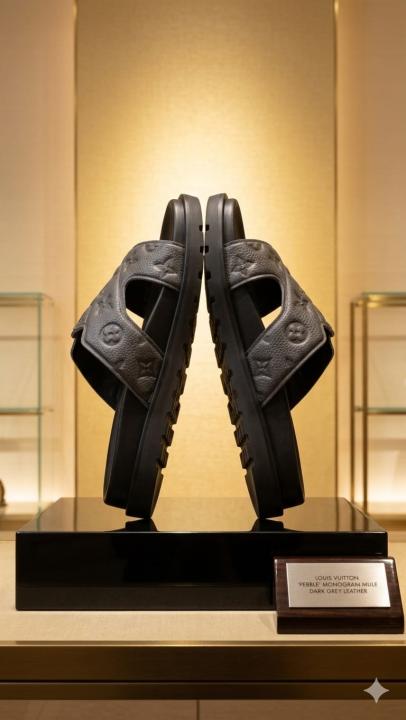 LOUIIS VUITTON MULE BLACK GREY FLIP FLOP