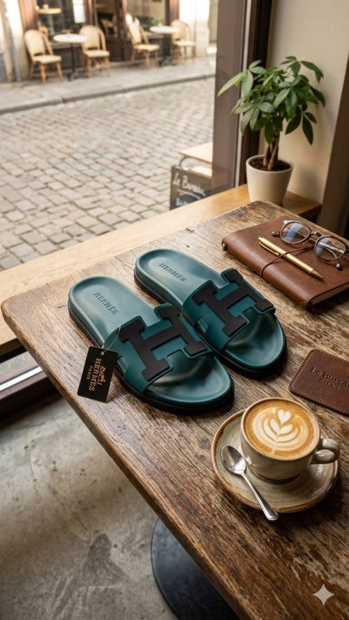 HERME S PARIS LOGO SLIDES GREEN