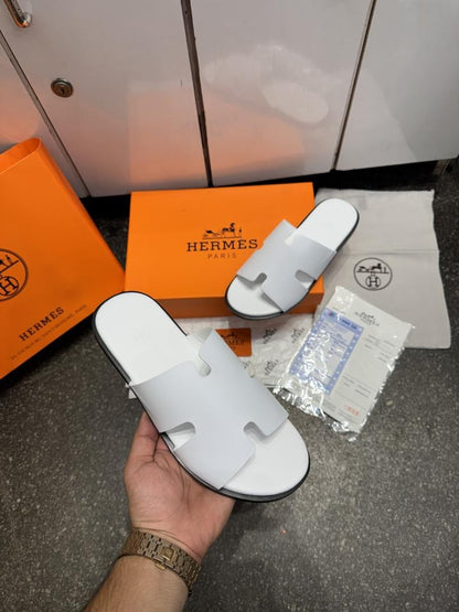 Herme.s Izmir Italian Calf Leather Premium Sandal SlideWhite