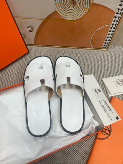 Herme.s Izmir Italian Calf Leather Premium Sandal SlideWhite