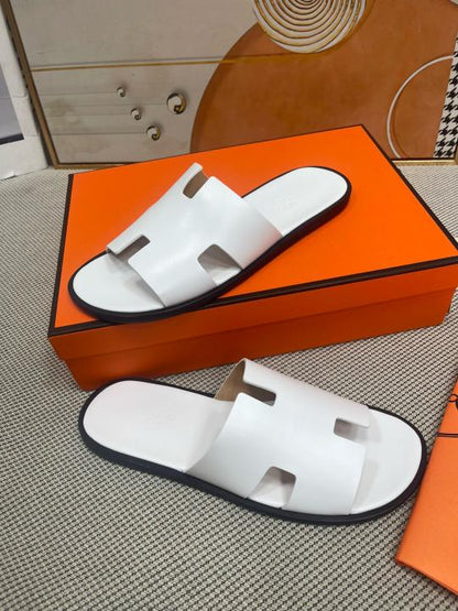 Herme.s Izmir Italian Calf Leather Premium Sandal SlideWhite