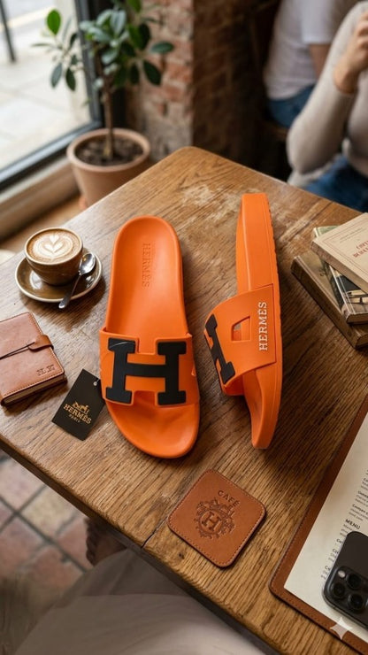 HERME S PARIS LOGO SLIDES ORANGE