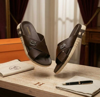 HERME.S INFRA THICK SOLE ITALIAN SLIDE BROWN 11