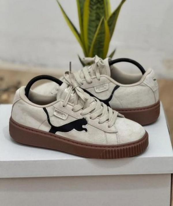 Pum_a suede platform beige