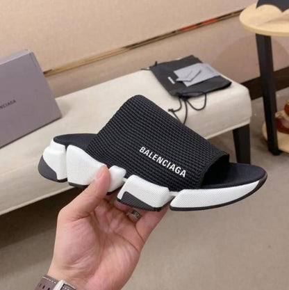 Balenciaga Speed 2.0 Recycled Knit Slide Mule White Black