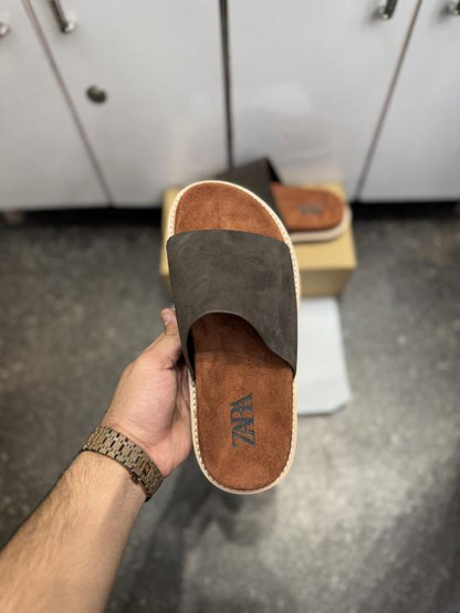 ZAR.A PREMIUM SUEDE SLIDE BROWN TAN 027