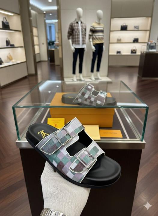 _louis_vuitton_trainer mule green multi checks sandal for men