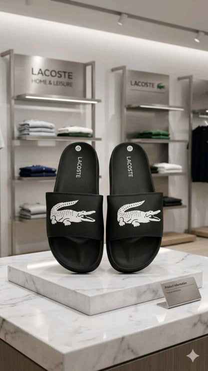 LACOSTTE EMBOSSED BLACK FLIP FLOP