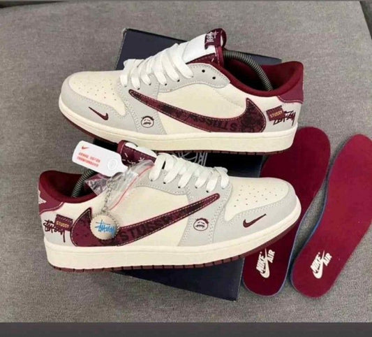Nikkee Air Jordan 1 Low Travis Scott x Stssy Sail Burgundy
