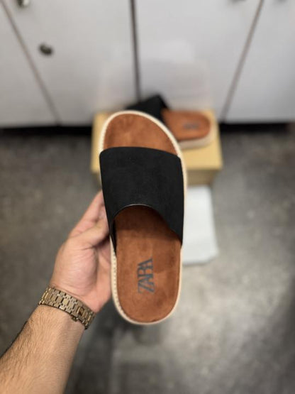 ZAR.A PREMIUM SUEDE SLIDE BLACK TAN 026