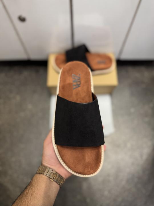 ZAR.A PREMIUM SUEDE SLIDE BLACK TAN 026