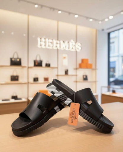 HERMMES IZMIR THICK SOLE ITALIAN SLIDE BLACK 33